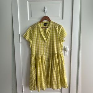 Gap Collarless Button Front Gingham Dress
